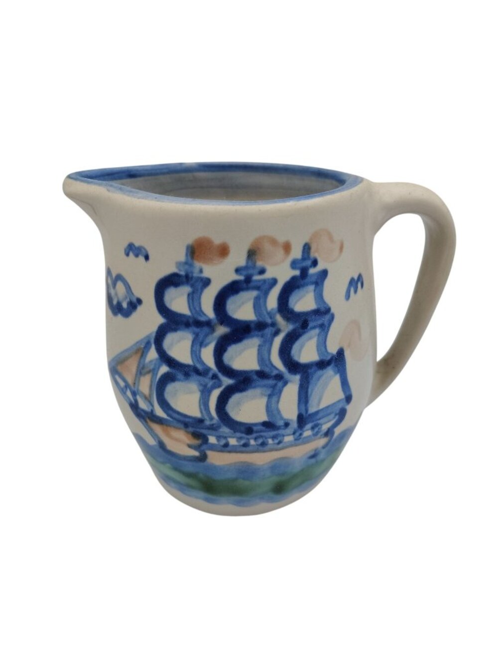MA Hadley Ship Mini Pitcher Tide Hand Painted Vintage Stoneware Pottery